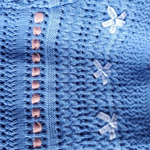 Nanette Lepore Textured Blue Cardigan with Subtle Pink Accents - Picture 4 of 10